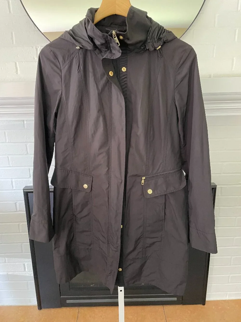 Cole Haan Rain Jacket Coat Black Detachable Hood Women's Size M